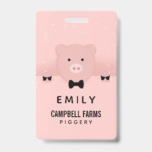 Tarjeta De Identificación Cerdo Rosa Caprichoso y Elegante Animal de Granja