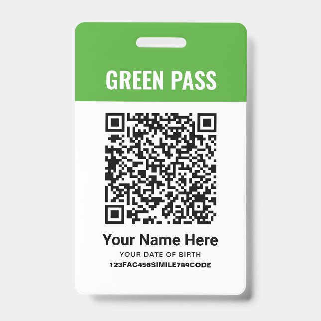 Tarjeta De Identificación Certificado de vacunación Green Pass Impreso PVC (Parte frontal)