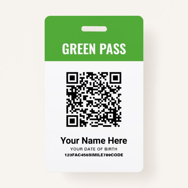 Tarjeta De Identificación Certificado de vacunación Green Pass Impreso PVC (Anverso)