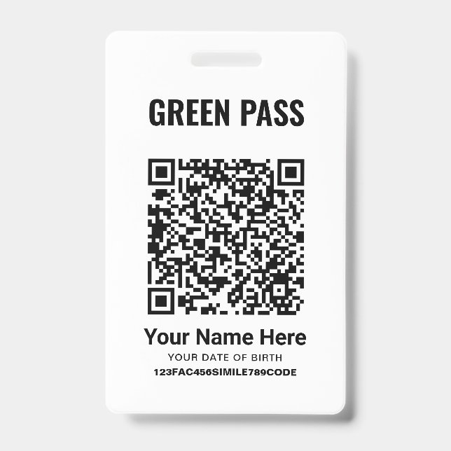 Tarjeta De Identificación Certificado de Vacunación Green Pass PVC Blanco Fr (Parte frontal)