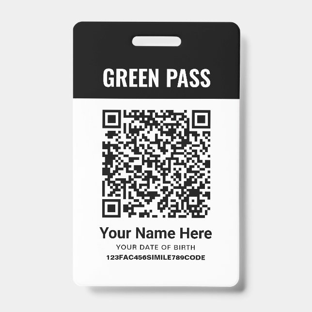 Tarjeta De Identificación Certificado de Vacunación Green Pass PVC Negro (Parte frontal)