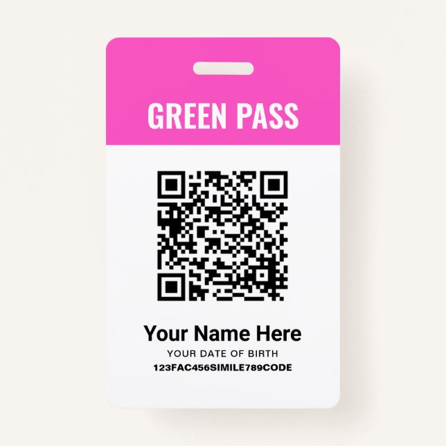 Tarjeta De Identificación Certificado de vacunación Green Pass PVC Pink (Anverso)