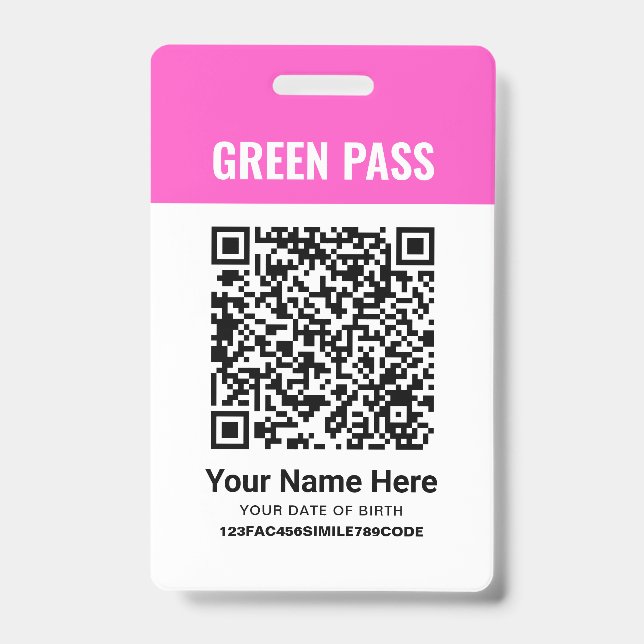 Tarjeta De Identificación Certificado de Vacunación Green Pass PVC Rosa (Parte frontal)
