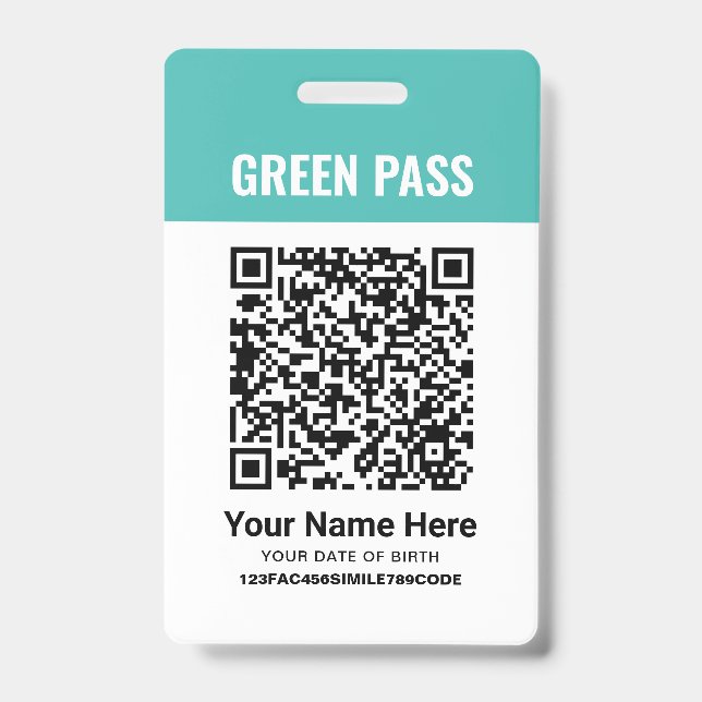 Tarjeta De Identificación Certificado de Vacunación Green Pass PVC Turquesa (Parte frontal)