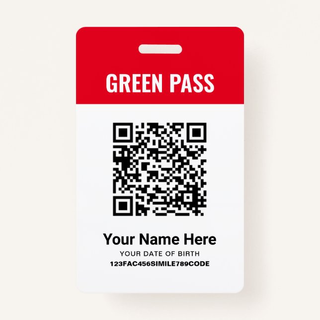 Tarjeta De Identificación Certificado de vacunación Green Pass Red PVC (Anverso)