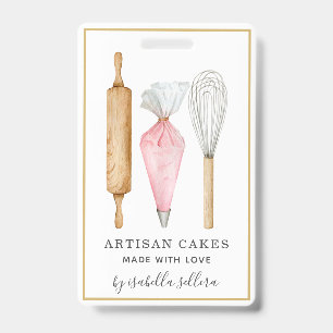 Tarjeta De Identificación Chef de Pastelería Panadería Acuarela Utensilios d