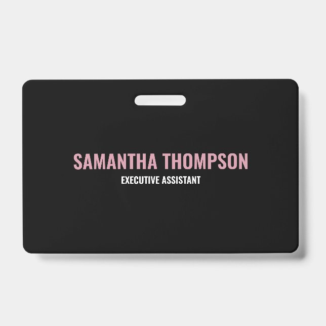 Tarjeta De Identificación Chic Moderno Rosa, Blanco y Negro  (Parte frontal)