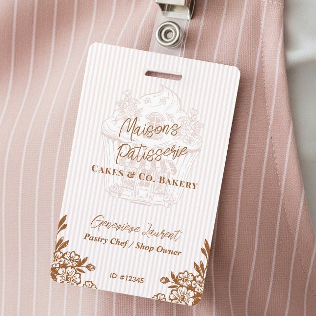 Tarjeta De Identificación Chic Pink Stripe Cupcake Bakery Business Employee (Chic Pink Stripe Cupcake Bakery Business Employee Badge)