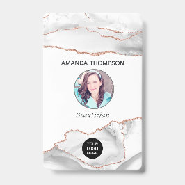 Tarjeta De Identificación Chic Watercolor Blanco y Rosa Oro Agate Empresaria