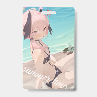 Tarjeta De Identificación Chica anime linda disfrutando el verano en la play
