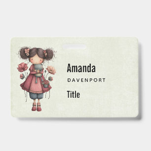 Tarjeta De Identificación Chica con una muñeca de rana linda y caprichosa em