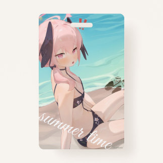 Tarjeta De Identificación Chica de anime agradable disfrutando del verano en