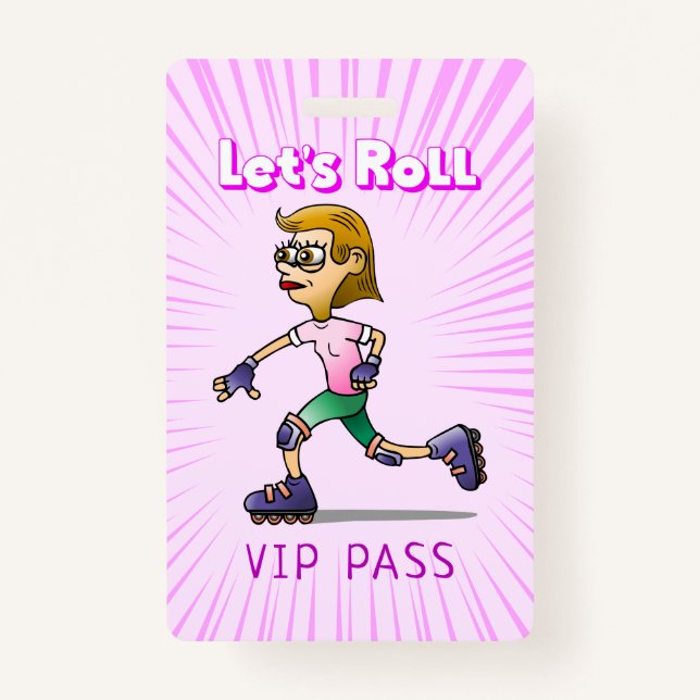 Tarjeta De Identificación Chica de patinaje sobre patines Guay rosa (Anverso)