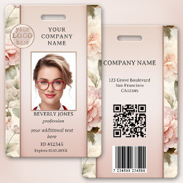 Tarjeta De Identificación Chica Femenina Rosa Floral Badge de Identificación