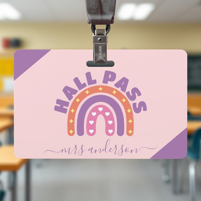 Tarjeta De Identificación Chicas educados Boho Salón de Estudiantes del Arco (Cute Girls Boho Rainbow Teacher Student Hall Pass Badge
)