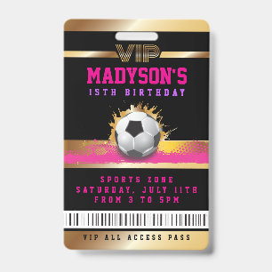 Tarjeta De Identificación Chicas VIP SOCCER ALL ACCESS Insignia de pase dora