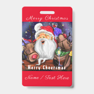 Tarjeta De Identificación Christmas Name Badge Santa with Reindeers Fun