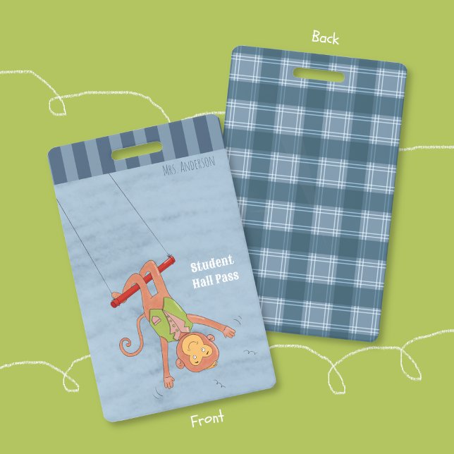 Tarjeta De Identificación Circus Monkey Blue Student Hall Pass Badge (Circus monkey student blue hall pass badge .)