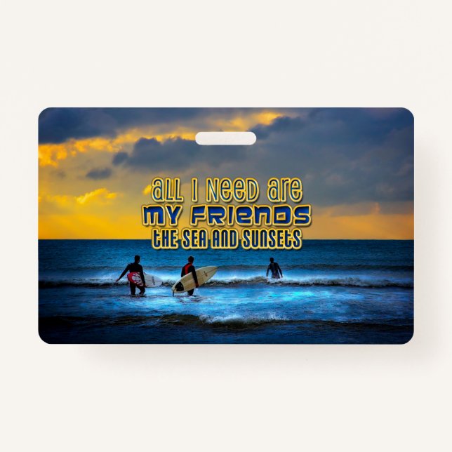 Tarjeta De Identificación Cita surfer - amigos, mar, puestas de sol (Anverso)