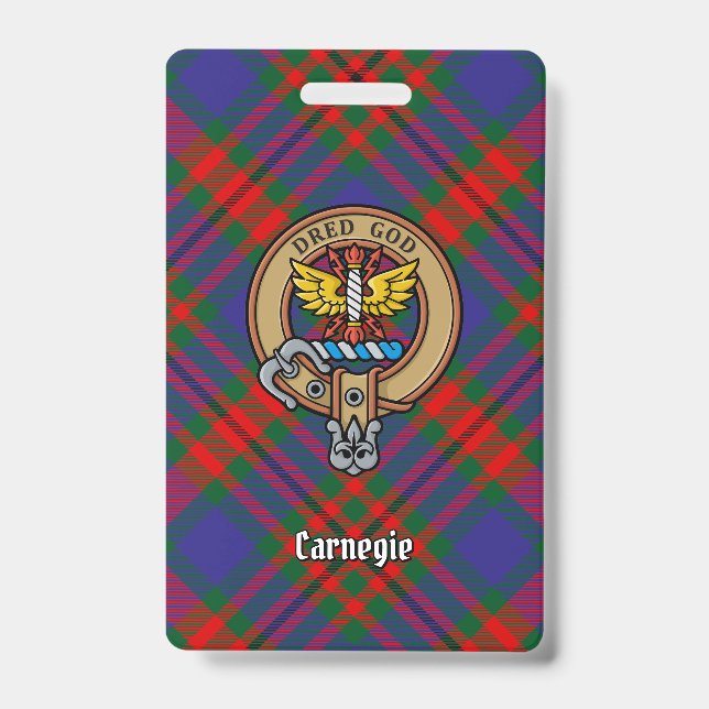 Tarjeta De Identificación Clan Carnegie Cresta sobre Tartán (Parte frontal)