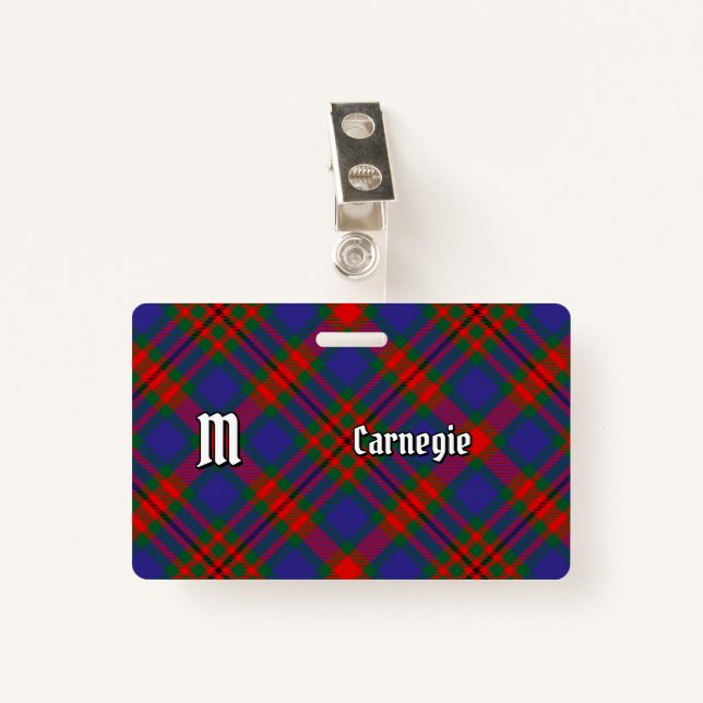 Tarjeta De Identificación Clan Carnegie Tartan (Anverso con clip)