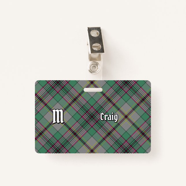 Tarjeta De Identificación Clan Craig Tartan Badge (Anverso con clip)