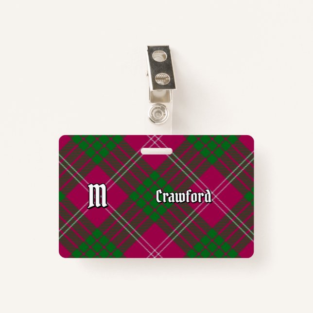 Tarjeta De Identificación Clan Crawford Tartan Badge (Anverso con clip)