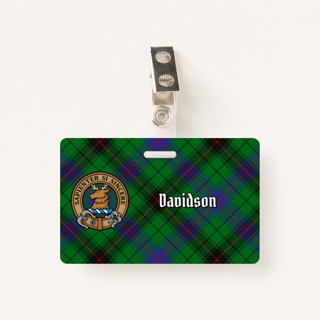 Tarjeta De Identificación Clan Davidson Escudo sobre Tartán (Anverso con clip)