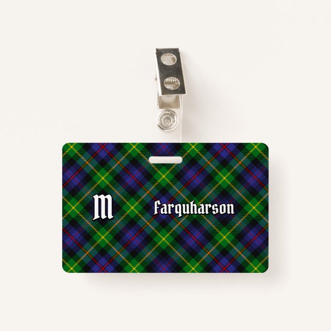 Tarjeta De Identificación Clan Farquharson Tartan Badge (Anverso con clip)