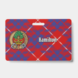Tarjeta De Identificación Clan Hamilton Escudo sobre Red Tartán