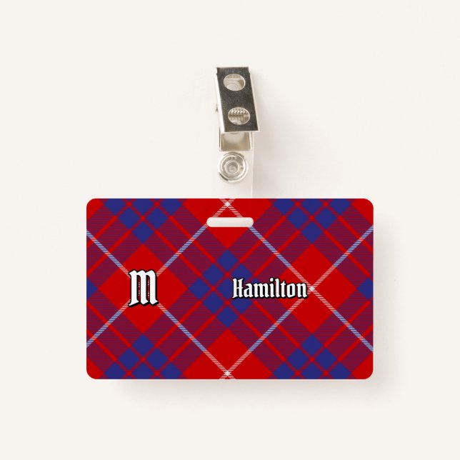 Tarjeta De Identificación Clan Hamilton Red Tartan Badge (Anverso con clip)