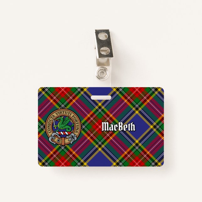 Tarjeta De Identificación Clan MacBeth Escudo sobre Tartán (Anverso con clip)