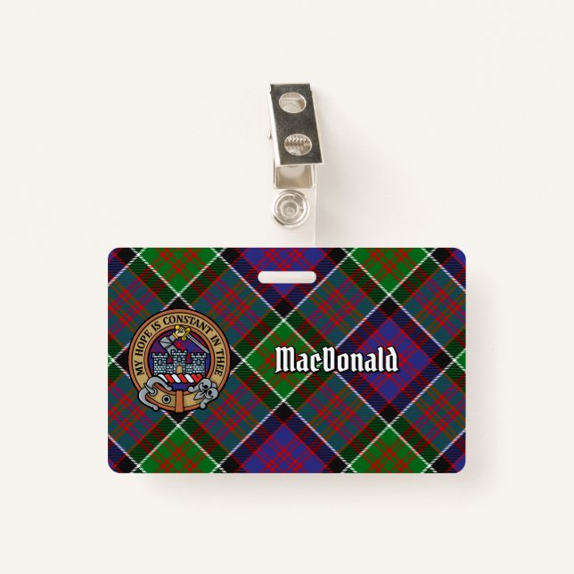 Tarjeta De Identificación Clan MacDonald de Clanranald Escudo sobre Tartán (Anverso con clip)