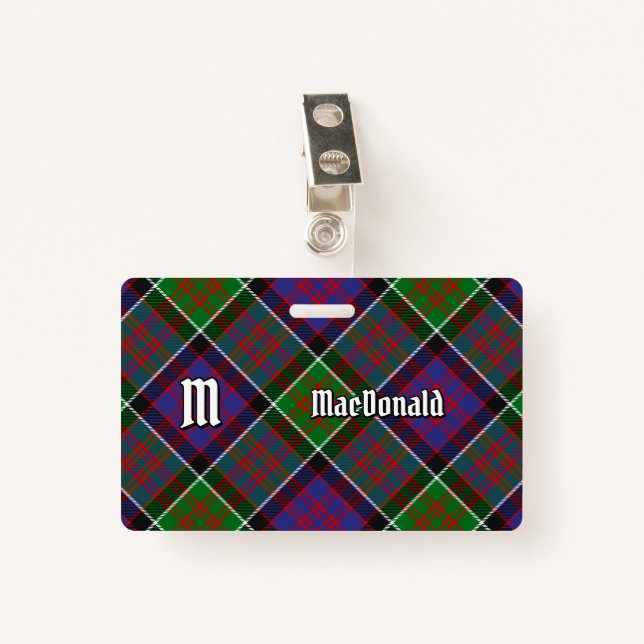 Tarjeta De Identificación Clan MacDonald de la Insignia Clanranald Tartan (Anverso con clip)