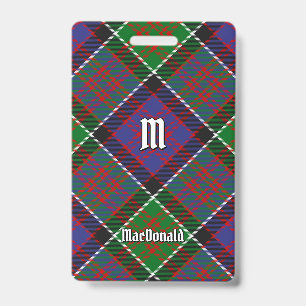 Tarjeta De Identificación Clan MacDonald de la Insignia Clanranald Tartan