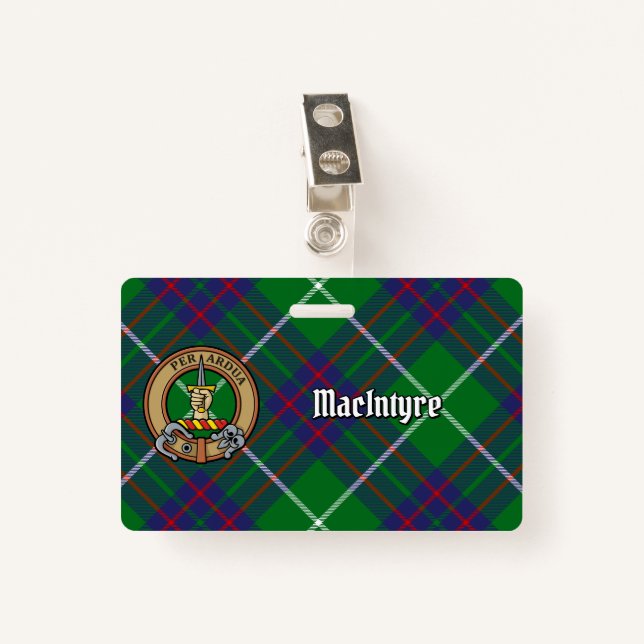 Tarjeta De Identificación Clan MacIntyre Escudo sobre Tartán (Anverso con clip)