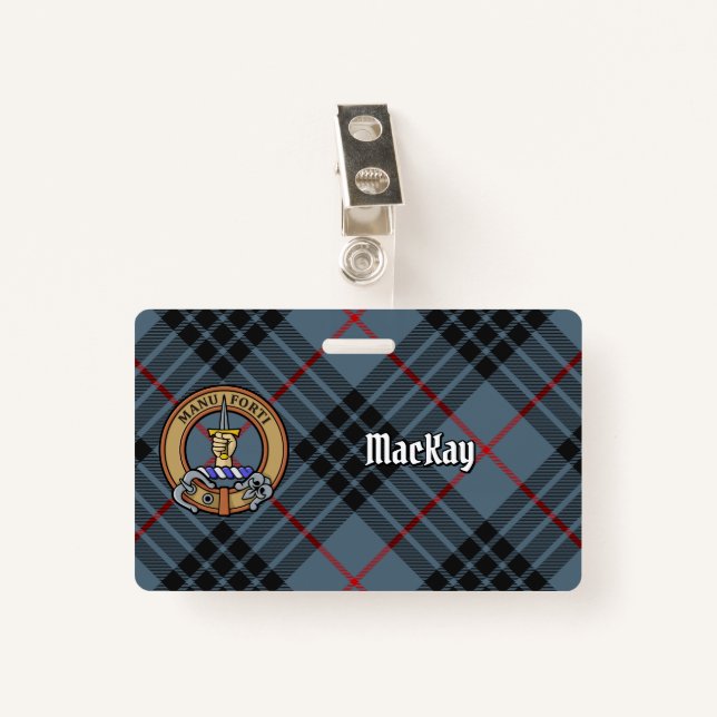 Tarjeta De Identificación Clan MacKay Escudo sobre Blue Tartán (Anverso con clip)