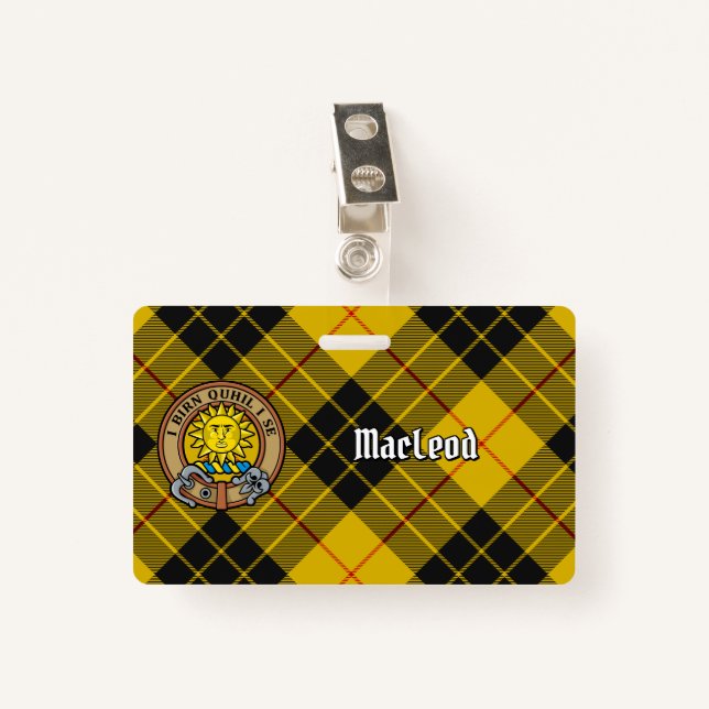 Tarjeta De Identificación Clan MacLeod de Lewis Escudo sobre Tartán (Anverso con clip)