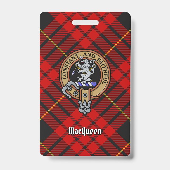 Tarjeta De Identificación Clan MacQueen Crest sobre Tartán (Parte frontal)