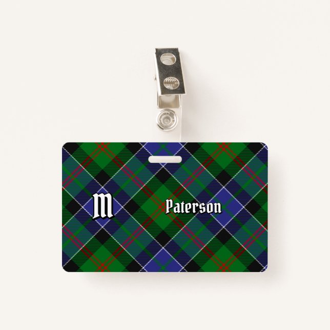 Tarjeta De Identificación Clan Paterson Tartan (Anverso con clip)