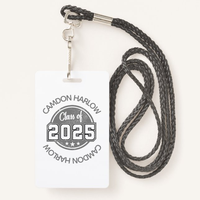 Tarjeta De Identificación Clase de 2025 Nombre de graduado de época (Anverso con cordón)