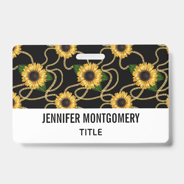 Tarjeta De Identificación Clásico amarillo girasol elegante patrón en negro (Parte frontal)