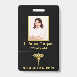 Tarjeta De Identificación Clásico Caducto de Oro Médico en Black Photo ID