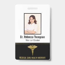 Tarjeta De Identificación Clásico Caducto de Oro Médico en Black Photo ID