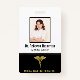 Tarjeta De Identificación Clásico Caducto de Oro Médico en Black Photo ID