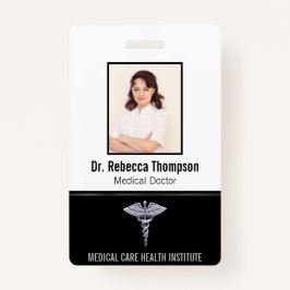 Tarjeta De Identificación Clásico Caducto de Plata Médica en Black Photo ID