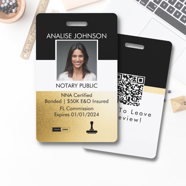 Tarjeta De Identificación Classy Black & Gold Personalizado Notatorio ID (Subido por el creador)