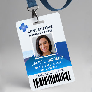 Tarjeta De Identificación Clínica Hospital Moderno Logo Azul Foto Enfermera 