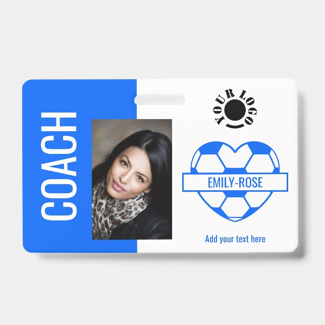 Tarjeta De Identificación Coach Blue de plantilla de código de barras de log (Anverso)