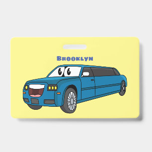 Tarjeta De Identificación Coche de dibujos animados azul limusina feliz lind